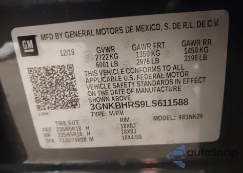 2020 Chevrolet Blazer Awd 2Lt z USA, uszkodzony, nr VIN 3GNKBHRS9LS611588